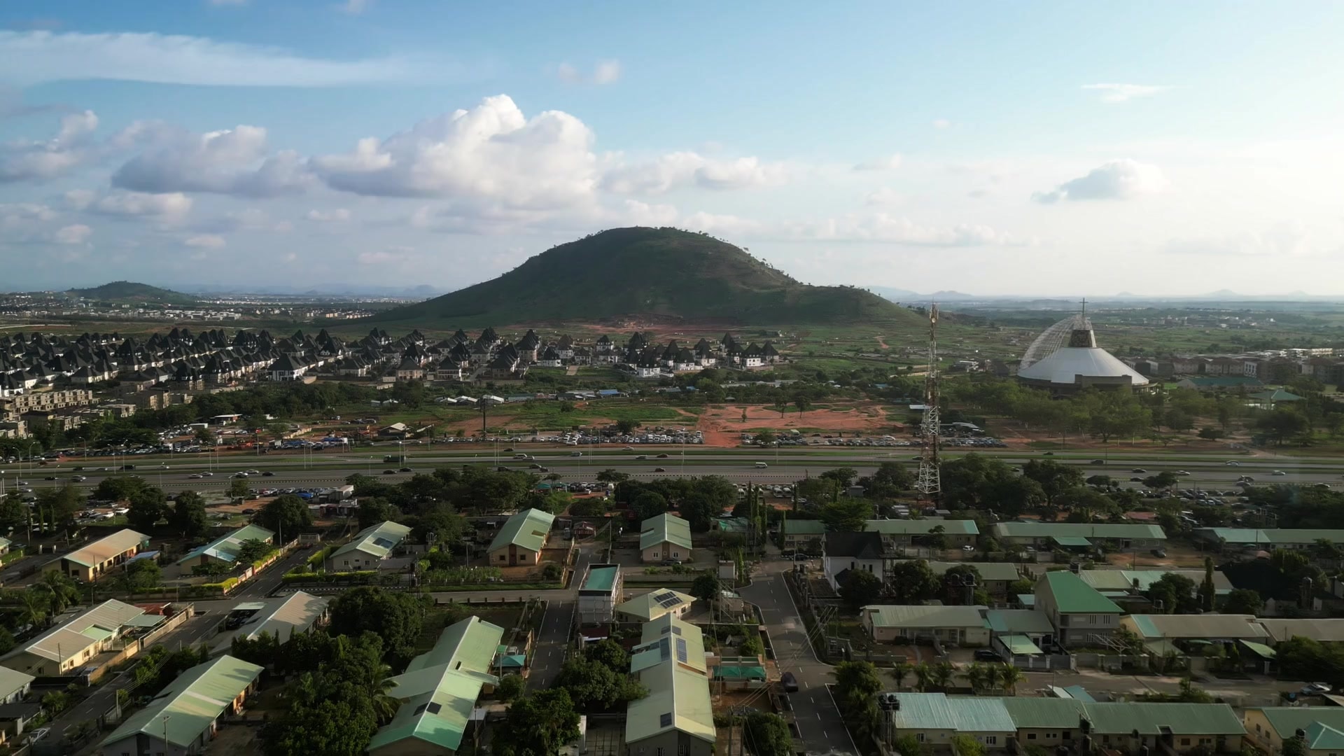 Aerial view over a West African town